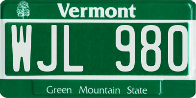 VT license plate WJL980