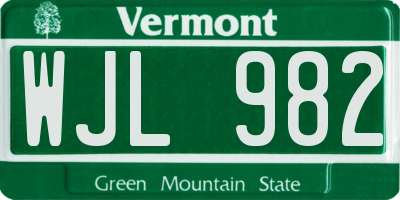 VT license plate WJL982