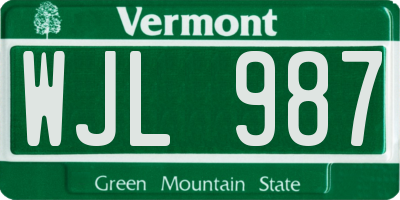 VT license plate WJL987