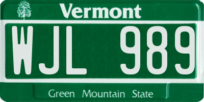 VT license plate WJL989