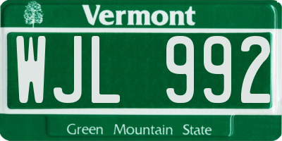 VT license plate WJL992