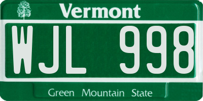 VT license plate WJL998