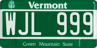 VT license plate WJL999