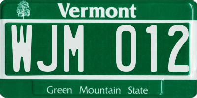 VT license plate WJM012