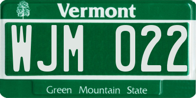 VT license plate WJM022