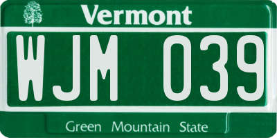 VT license plate WJM039