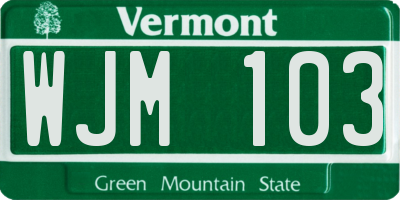 VT license plate WJM103