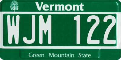 VT license plate WJM122