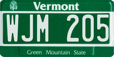 VT license plate WJM205