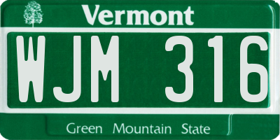 VT license plate WJM316