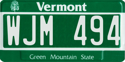 VT license plate WJM494