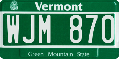VT license plate WJM870