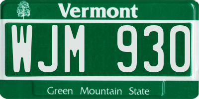 VT license plate WJM930
