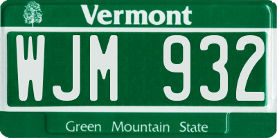 VT license plate WJM932