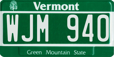 VT license plate WJM940