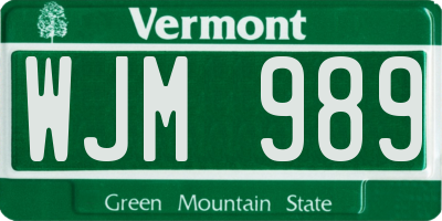VT license plate WJM989