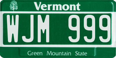 VT license plate WJM999