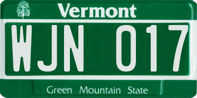 VT license plate WJN017