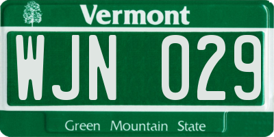 VT license plate WJN029