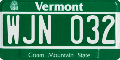 VT license plate WJN032