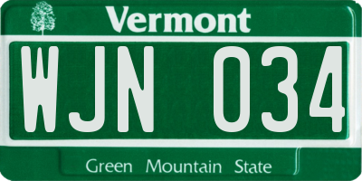 VT license plate WJN034