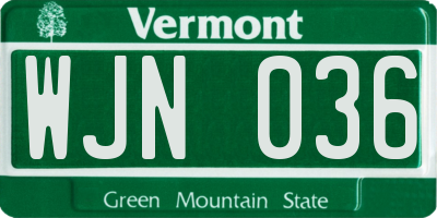 VT license plate WJN036