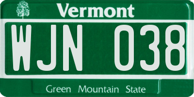 VT license plate WJN038