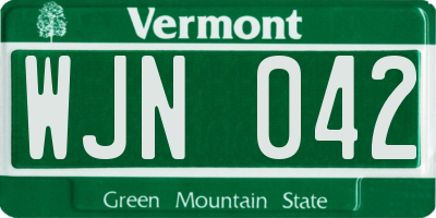 VT license plate WJN042