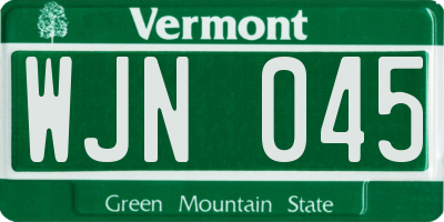 VT license plate WJN045