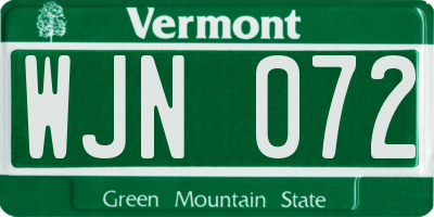 VT license plate WJN072