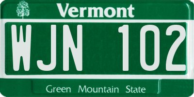 VT license plate WJN102