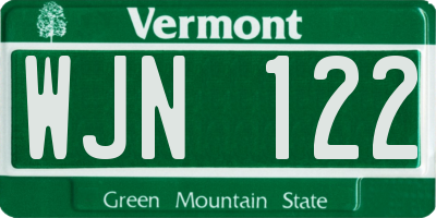 VT license plate WJN122