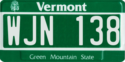 VT license plate WJN138