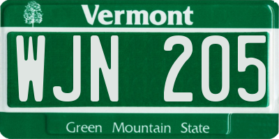 VT license plate WJN205