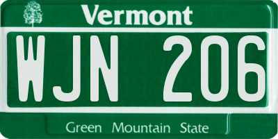 VT license plate WJN206