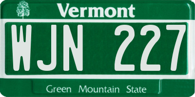 VT license plate WJN227