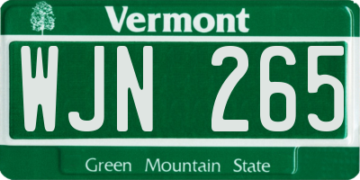 VT license plate WJN265