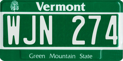 VT license plate WJN274