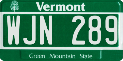 VT license plate WJN289