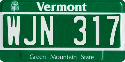 VT license plate WJN317