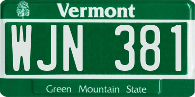 VT license plate WJN381