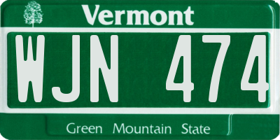 VT license plate WJN474