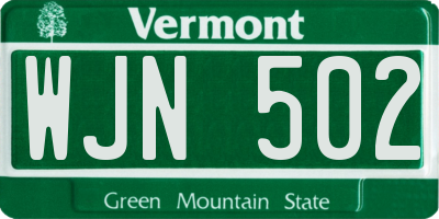 VT license plate WJN502