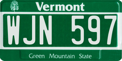 VT license plate WJN597