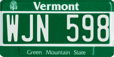 VT license plate WJN598