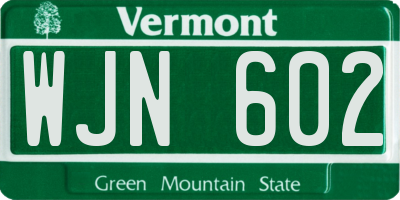 VT license plate WJN602
