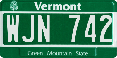 VT license plate WJN742