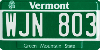 VT license plate WJN803