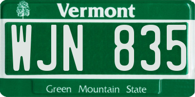 VT license plate WJN835