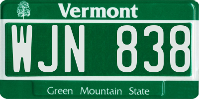 VT license plate WJN838